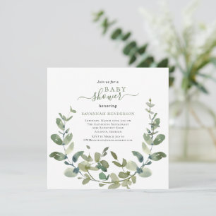 Invitation Chic Aquarelle Verdure Baby shower de couronne