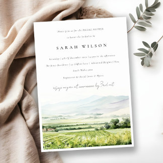 Invitation Chic Aquarelle Vignoble Fête des mariées Paysage