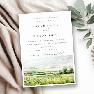 Invitation Chic Aquarelle Vignoble Paysage Couples Douche