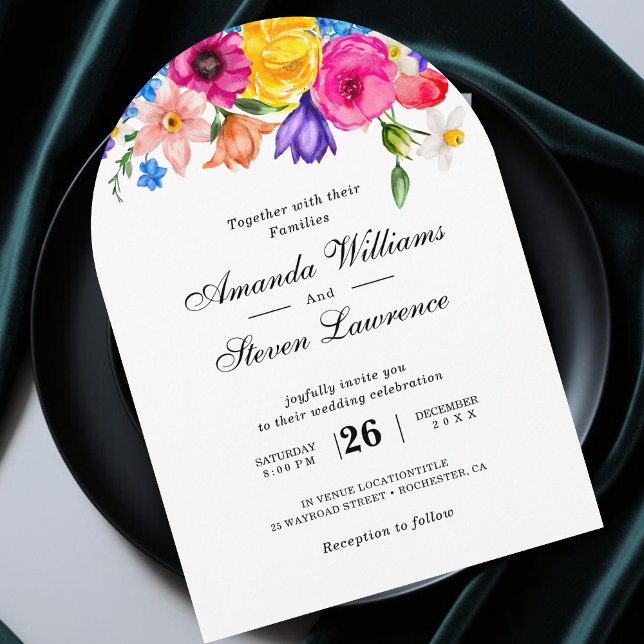 Invitation Chic arche mariage fleur sauvage colorée (Créateur téléchargé)