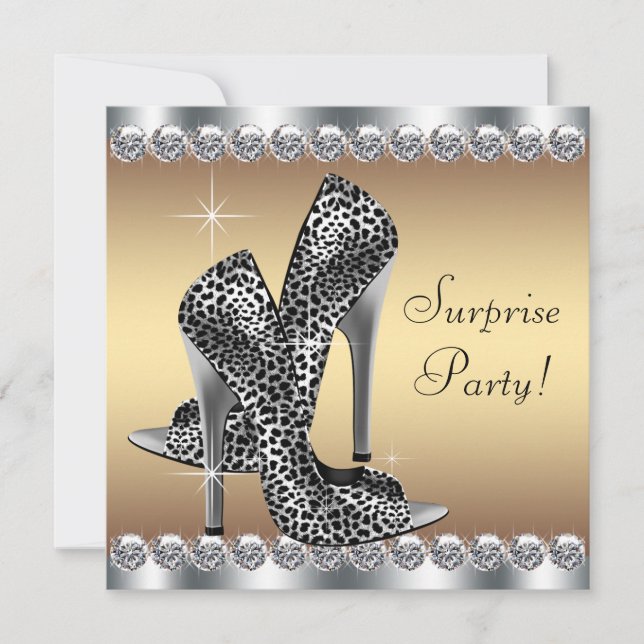 Invitation Chic Argent et Or Surprise d'anniversaire pour Fem (Devant)