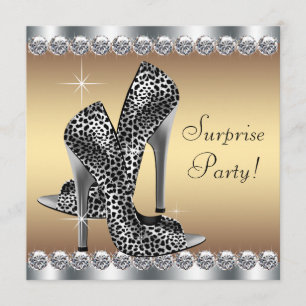 Invitation Chic Argent et Or Surprise d'anniversaire pour Fem