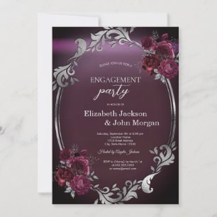 Invitation Chic Argent Frame Bourgogne Fiançailles Rose
