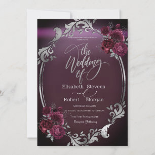 Invitation Chic Argent Frame Bourgogne Mariage Rose