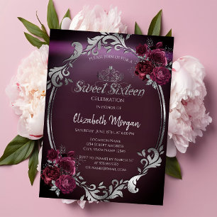 Invitation Chic Argent Frame Bourgogne Rose Sweet 16