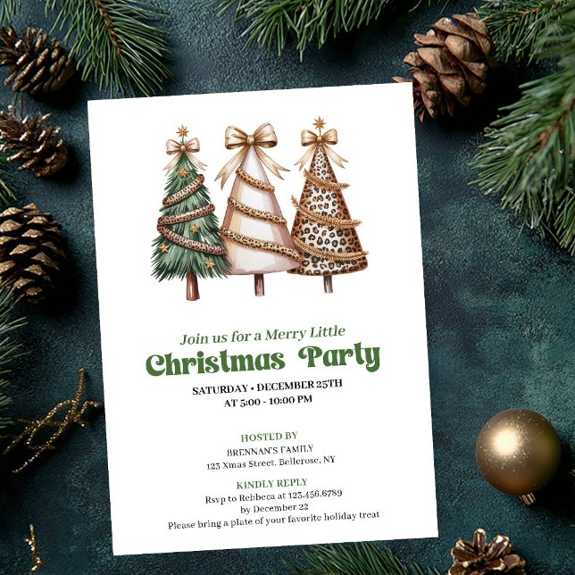 Invitation Chic artistic Christmas tree festive celebration (Minimalist leopard print Christmas tree invitation)