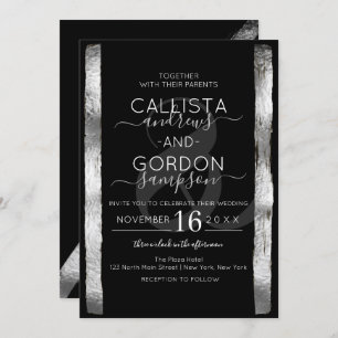 Invitation Chic Artsy Black Argent brosse Mariage cadre