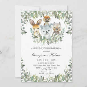 Invitation Chic Australian Animals Baby shower verdoyant Twin