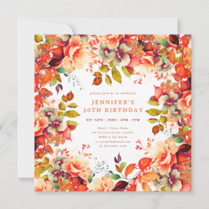 Invitation Chic Automne Aquarelle Automne Floral 30e Annivers