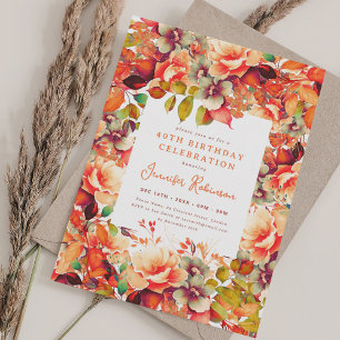Invitation Chic Automne Aquarelle Automne Floral 40e Annivers