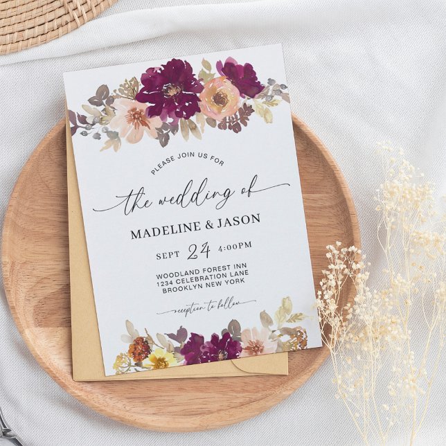 Invitation Chic automne floral aquarelle Mariage de script (Créateur téléchargé)
