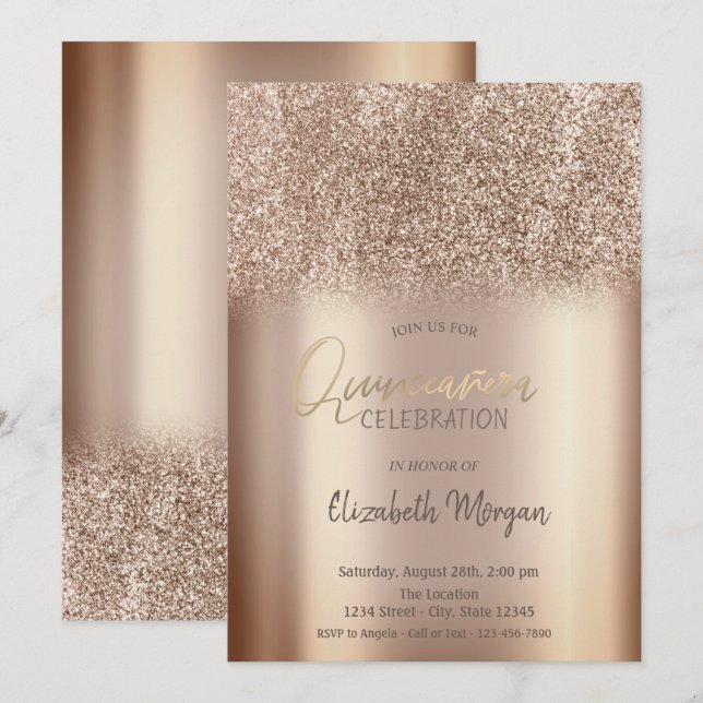 Invitation chic avec ombre à paillettes pour Quinc (Devant / Derrière)