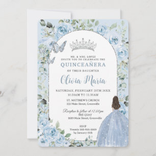 Invitation Chic Baby Blue Floral Princess Arch Quinceañera