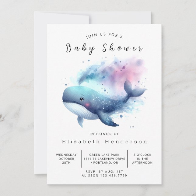 Invitation Chic Baby shower baleines en ligne (Devant)