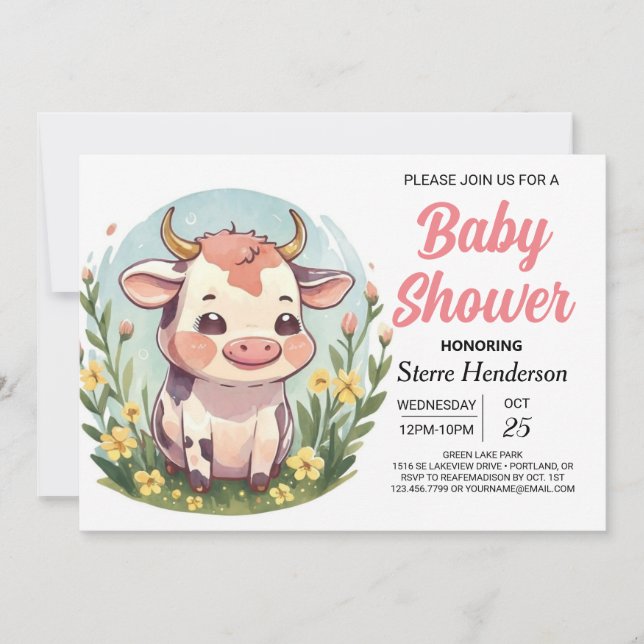 Invitation Chic Baby shower de vache bohème magique (Devant)