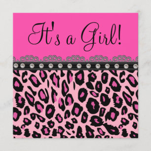 Invitation Chic Baby shower léopard rose chaud