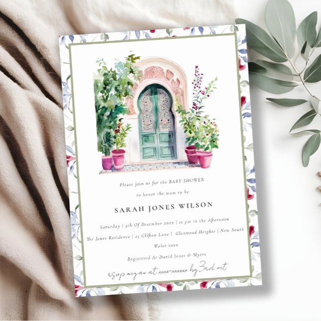 Invitation Chic Bain Bébé Porte Tropicale Marocaine (Créateur téléchargé)