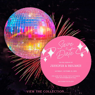 Invitation Chic Balle de Disco Mariage Rose Pailleté Enregist