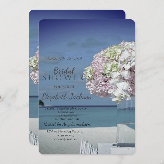 Invitation Chic Beach Wedding Floral Fête des mariées (Devant / Derrière)