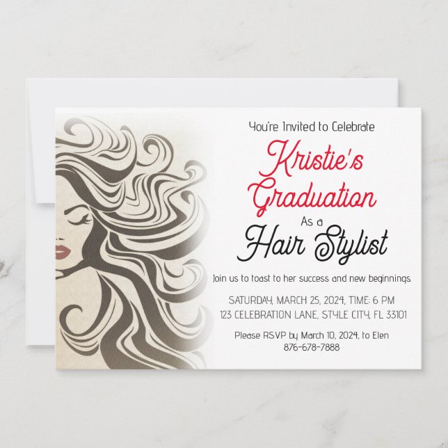 Invitation Chic Beige Hair Styliste Graduation Party Retro (Devant)