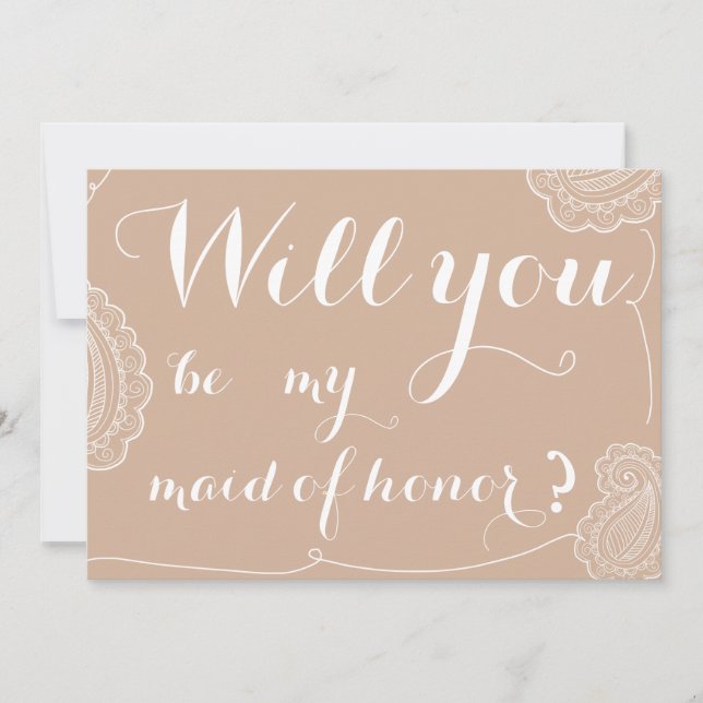Invitation Chic Beige Paisley Serez-Vous Ma Fille D'Honneur (Devant)