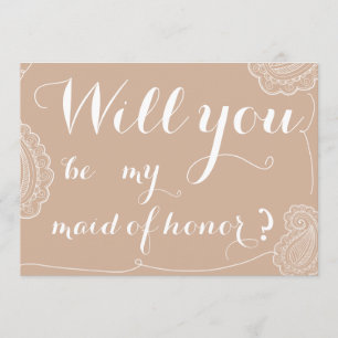 Invitation Chic Beige Paisley Serez-Vous Ma Fille D'Honneur