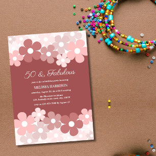 Invitation Chic Beige Pêche Fleur Brown 50 Fabuleux anniversa