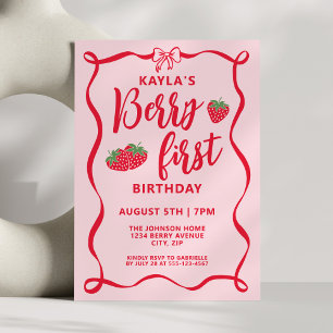 Invitation Chic Berry Premier Anniversaire Ruban Rouge Fraise