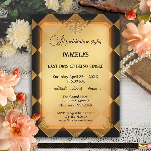 Invitation Chic Black and Gold Bachelorette Party (Créateur téléchargé)