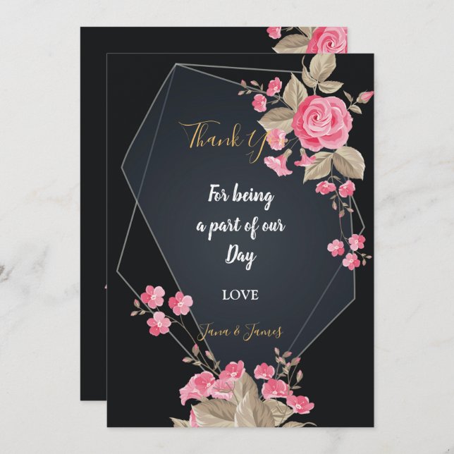 Invitation Chic Black & Gold Cadre géométrique merci (Devant / Derrière)