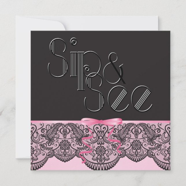 Invitation Chic Black Lace et rose Sip et voir (Devant)