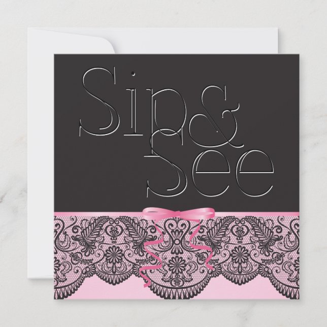 Invitation Chic Black Lace et rose Sip et voir 2 (Devant)