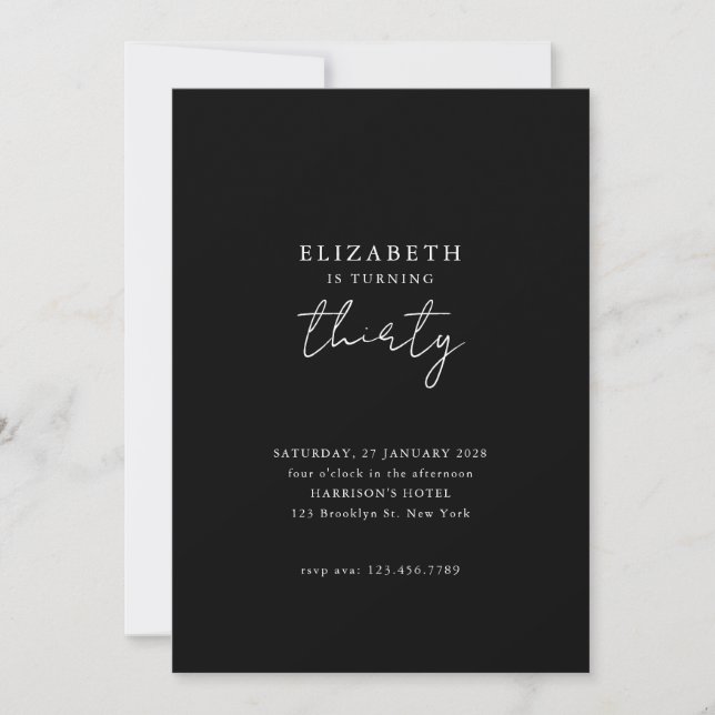 Invitation Chic Black Modern Thirty Photo Birthday Party (Devant)