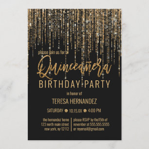 Invitation Chic Black Parties scintillant d'or rideau Fringe 