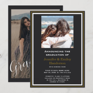 Invitation Chic Black photo double graduation Announcement