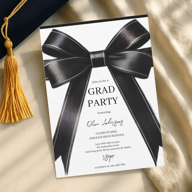 Invitation Chic Black Satin Bow Graduation Party (Créateur téléchargé)
