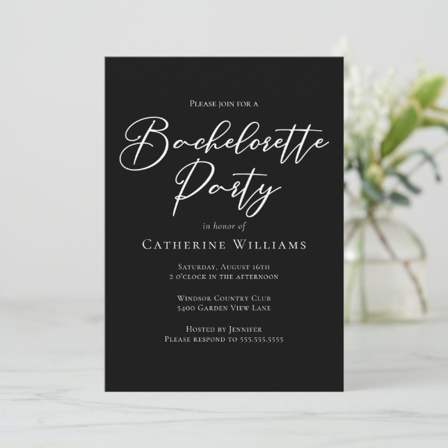 Invitation Chic Black White Minimalist Bachelorette Party (Debout devant)