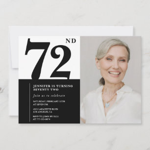 Invitation Chic Black White Photo 72e anniversaire