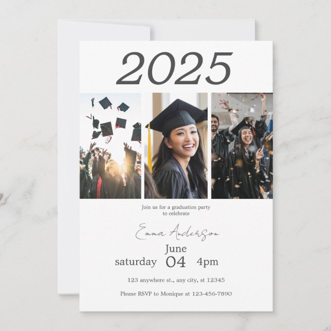 Invitation Chic Black white Photo Collage Party de graduation (Devant)