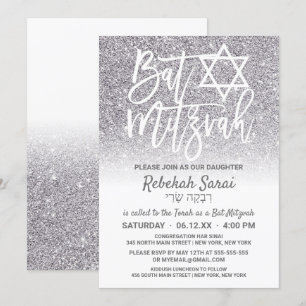 Invitation Chic blanc argent Faux Parties scintillant Ombre B