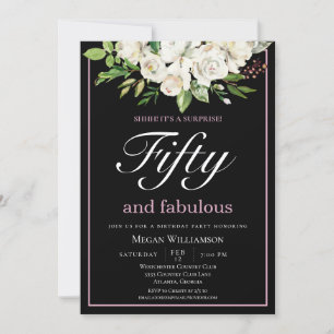 Invitation  Chic blanc floral cinquante et fabuleux anniversa