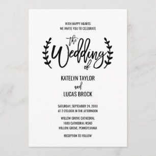 Invitation Chic Blanc Noir Branches Mariage