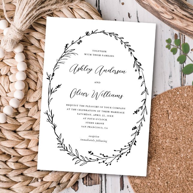 Invitation Chic blanc noir rustique Fleur sauvage Mariage de  (Créateur téléchargé)