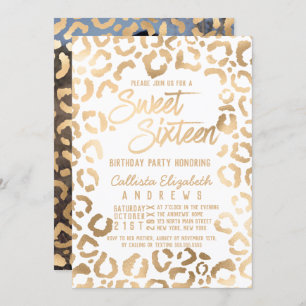Invitation Chic Blanc Or Cheetah Leopard Sweet 16 Photo