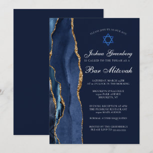 Invitation Chic Bleu Bleu Or Agate Bar Mitzvah Party