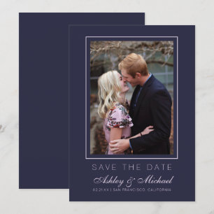 Invitation Chic Bleu Foncé Rose Photo Mariage Save The Date