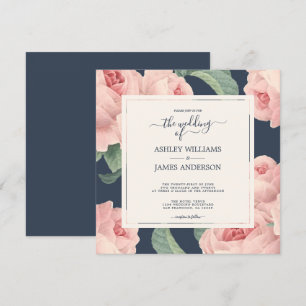 Invitation Chic bleu foncé rose rose rose Vintage Mariage