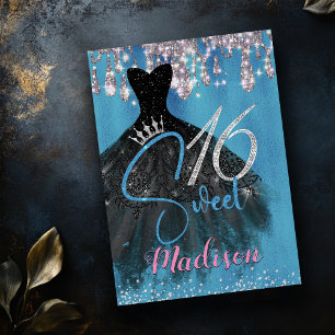 Invitation Chic Bleu parties scintillant argent gouttes doux 