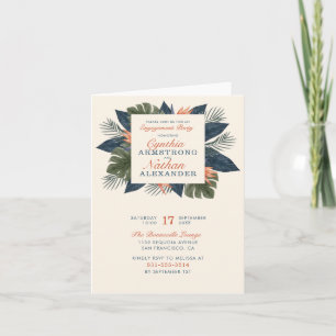 Invitation Chic Bleu Tropical Feuilles de l'engagement unique
