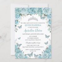 Chic bleu turquoise papillons floraux Quinceañera